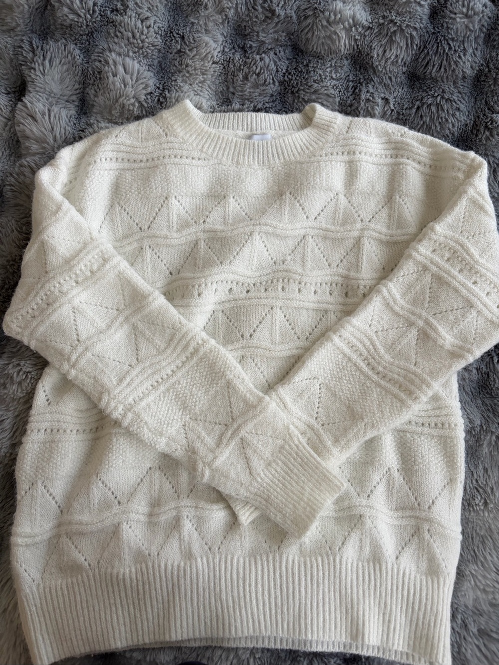 Princess Polly Cream Textured Crewneck Sweater